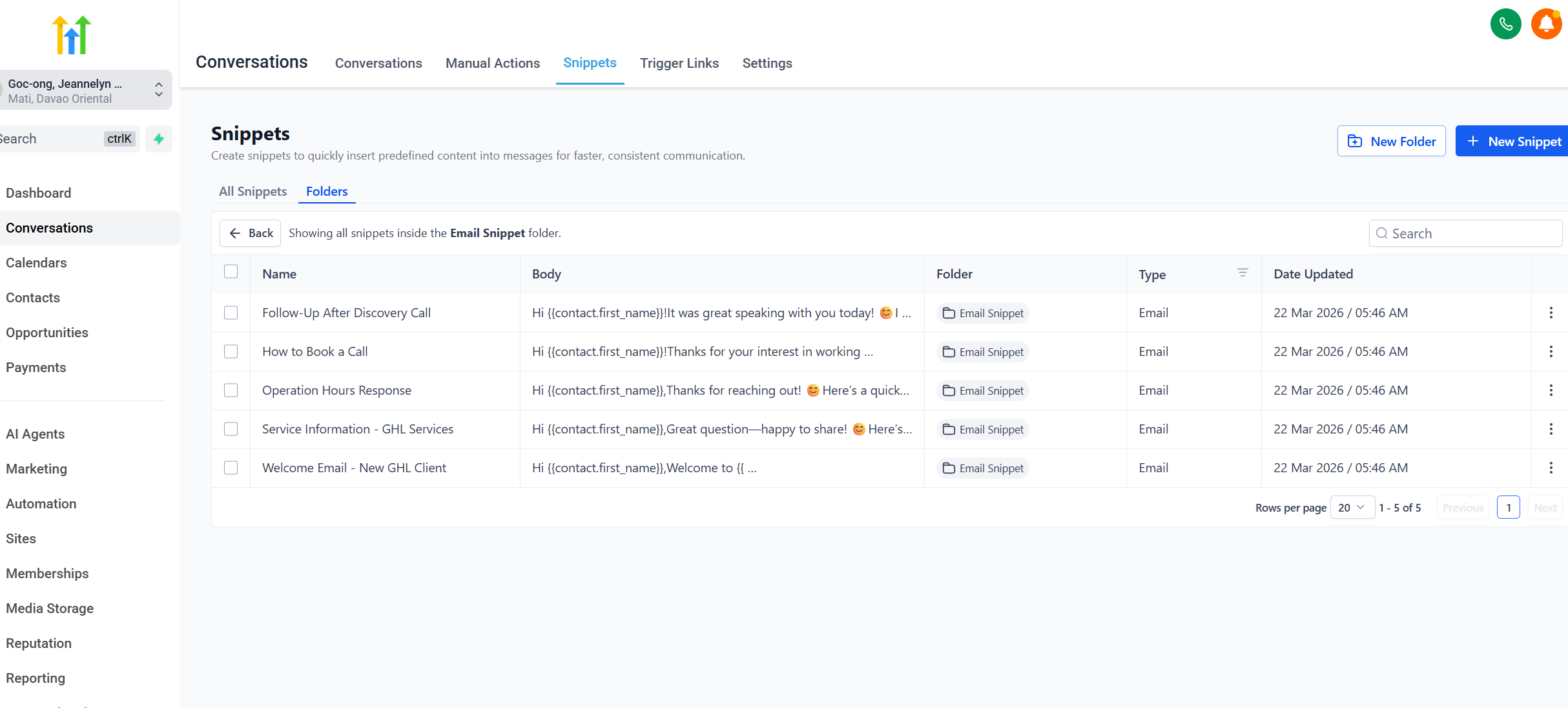 Email Snippets